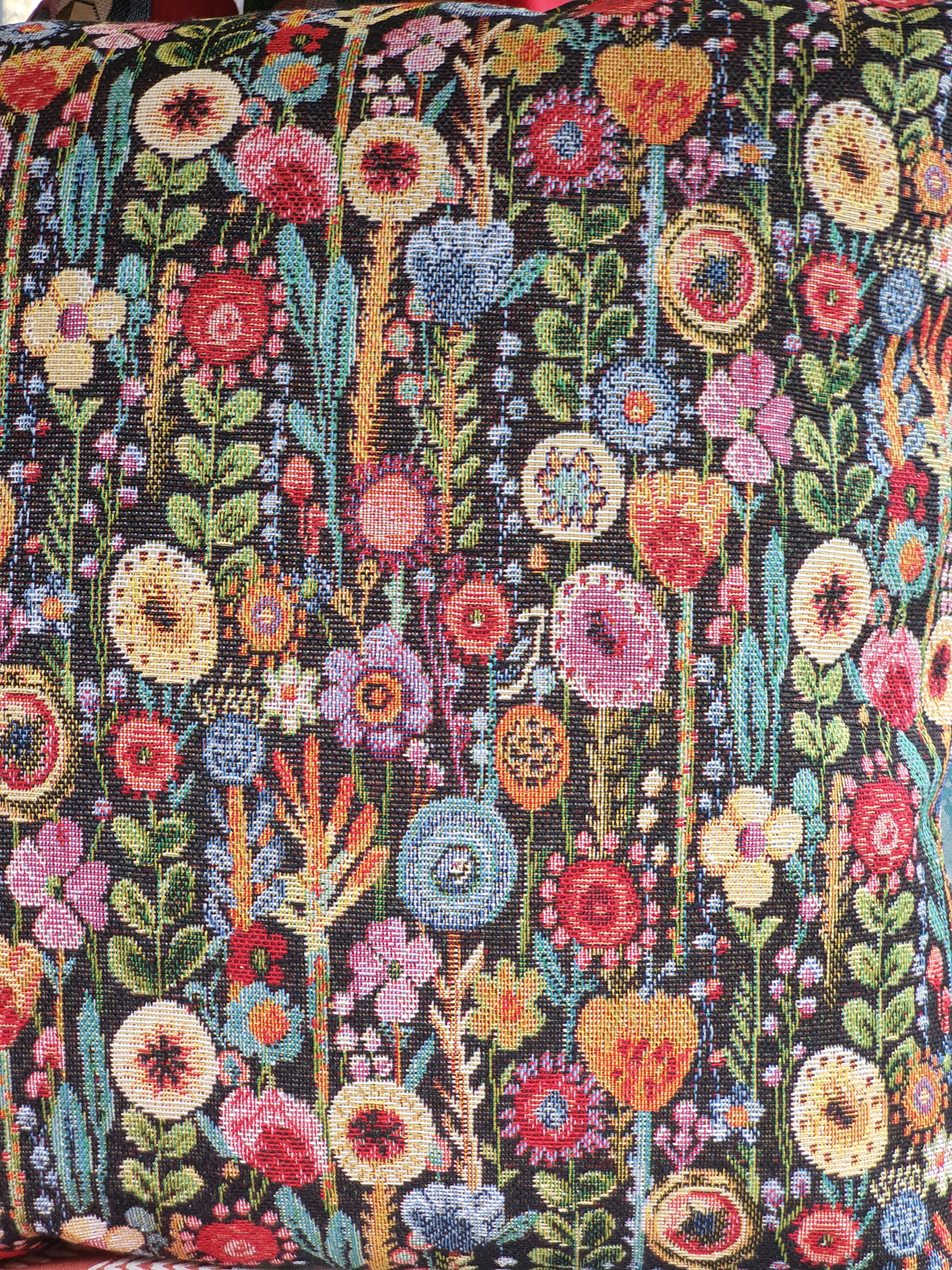 Handmade Zipped Floral Kew Gardens Black Fabric Cushion Cover - (45cms x 45cms)