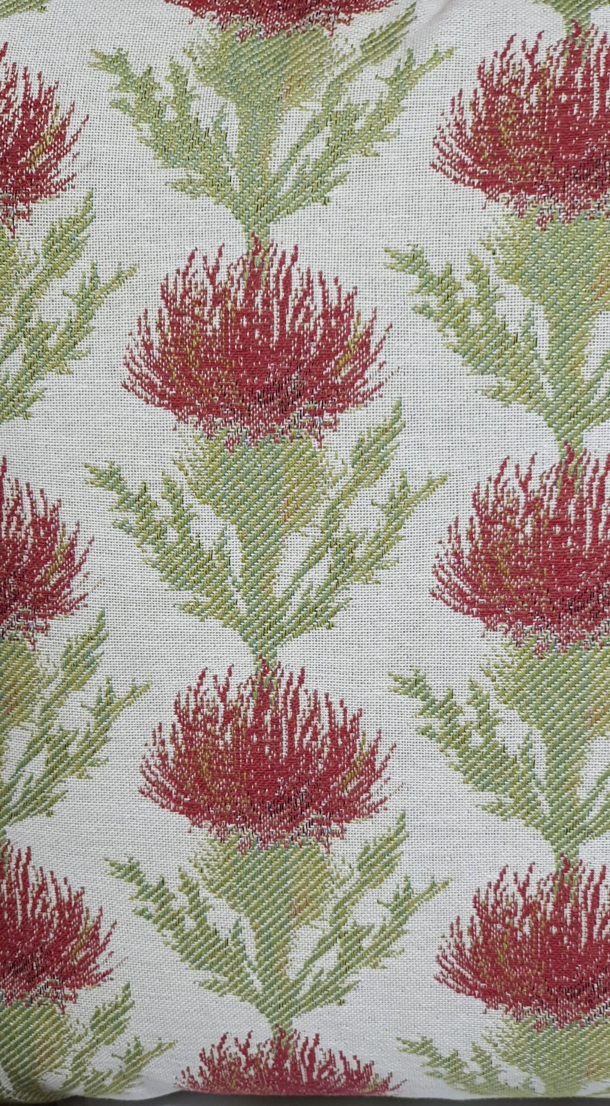Close up of the Thistle pattern on the cushion.