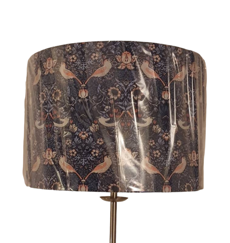 Handmade 30cm Drum Lampshade - William Morris Blue Strawberry Thief Fabric