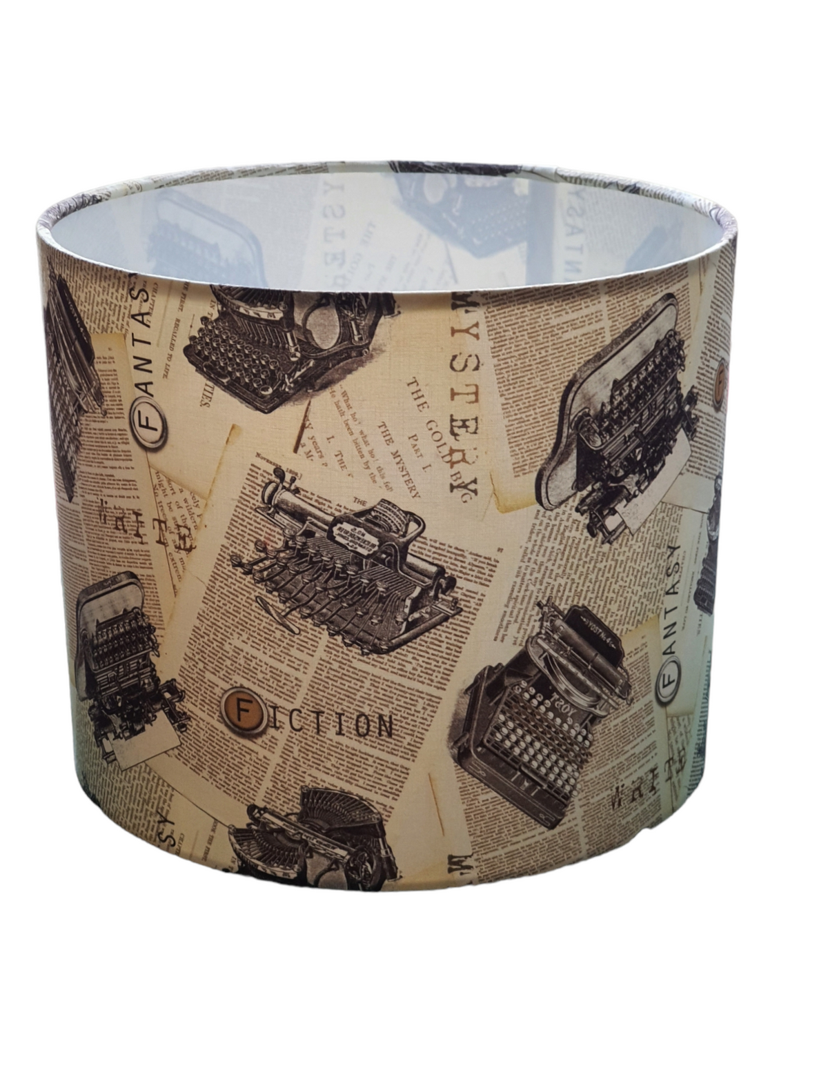 Cat Tales Vintage Typewriter Fabric Lampshade - Handmade 25cm Drum Lampshade