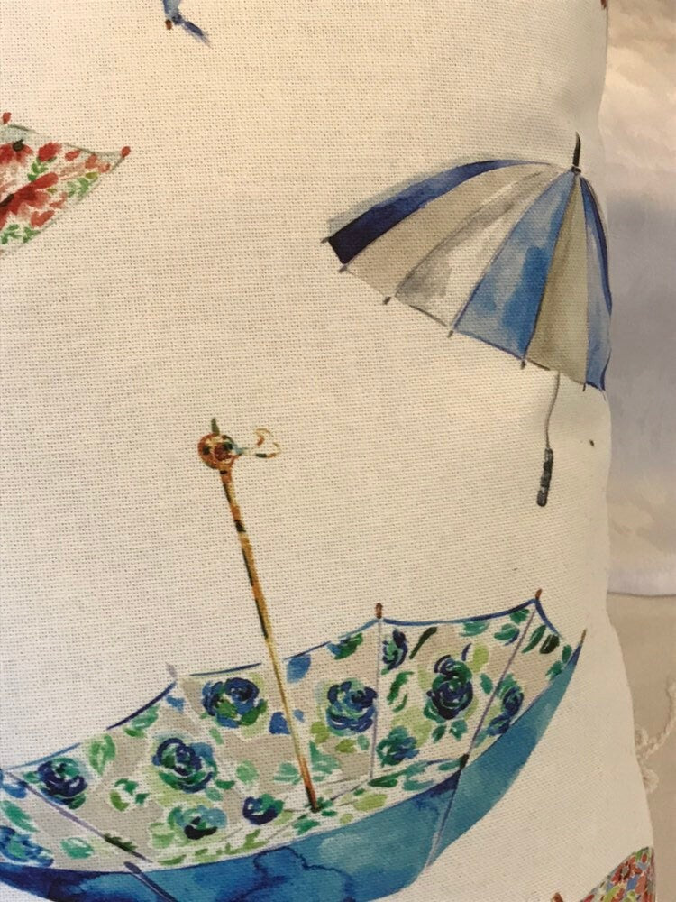 Handmade Zipped Pastel Floral Umbrella Pattern Fabric Cushion Cover (44cms x 44cms)