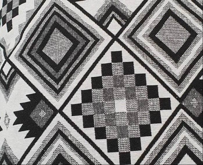 Handmade White & Black Zipped Cushion Cover (44cms x 44cms), New World Monochrome Tapestry Fabric