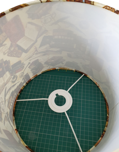 Library Books drum lampshade inside view showing lining and fitting ring.