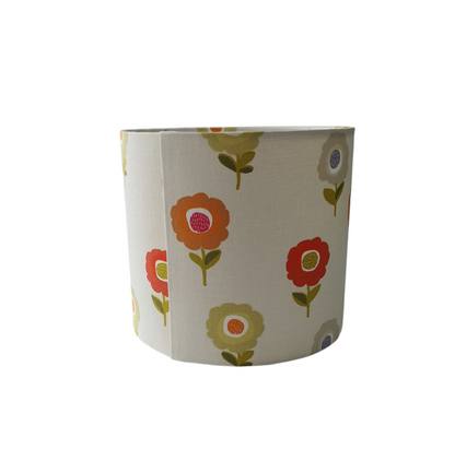 A view of the back of the handmade drum lampshade which shows the join and note the pattern does not match at the seam due to the pattern placement and pattern repeat.