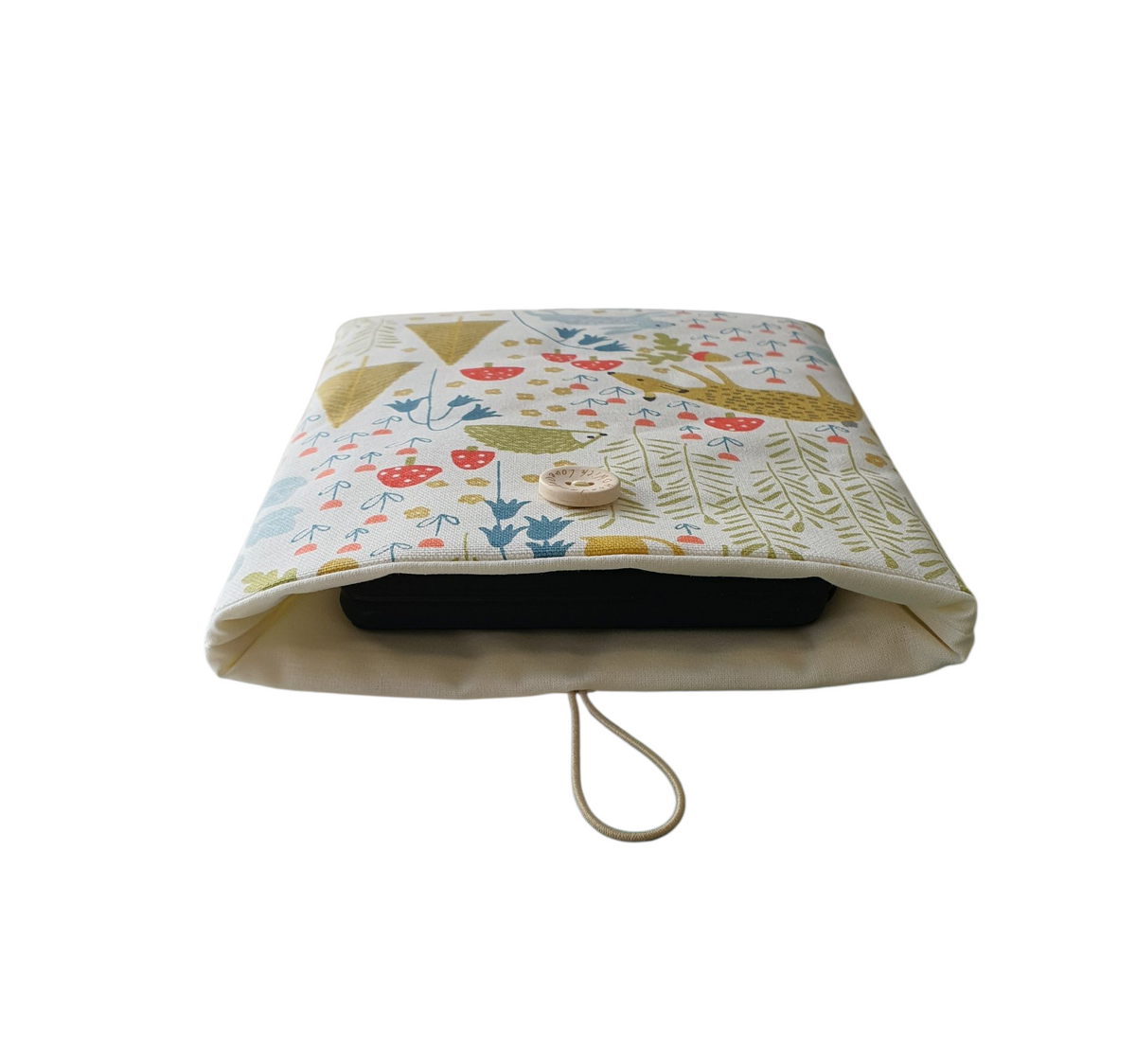 The padded Book Pouch is 20cms x 17cms (8inches x 6 3/4inches) and would be suitable for the smaller Kindle or e-Reader.