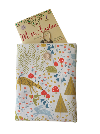Handmade Padded Forest Animals Pattern Book Pouch, Book Lovers Gift, Book Sleeve, Book Cover, Kindle Pouch, Fabric Book Sleeve