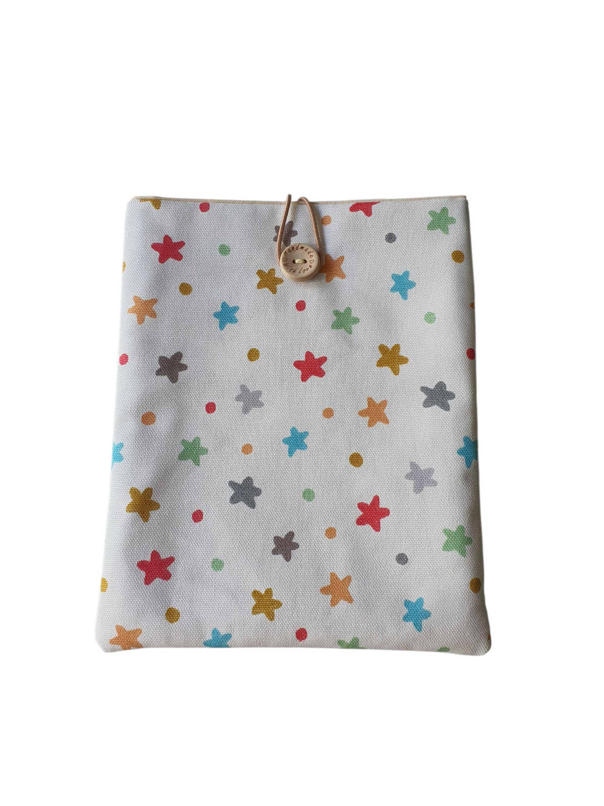 The handmade Book Cover has the multicolour stars fabric on the front and reverse.