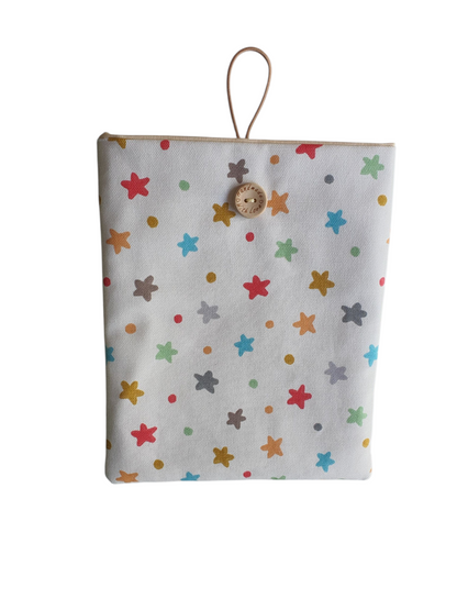 Handmade Padded Book Pouch, Book Lovers Gift, Multicolour Stars Fabric, Kindle Pouch, e-Reader Cover, Book Bag