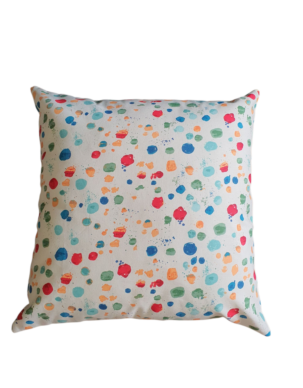 The multicolour pattern is on a light coloured background as shown in the photo.  The handmade cushion cover is approximately 45cms square (17.5 inches x 17.5 inches) and would be suitable for an 18 inch insert.  Please note the listing is for the cushion cover only and does not include the insert.