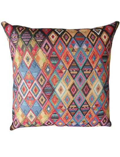 Handmade zipped multicolour diamond patterned tapestry fabric.  
