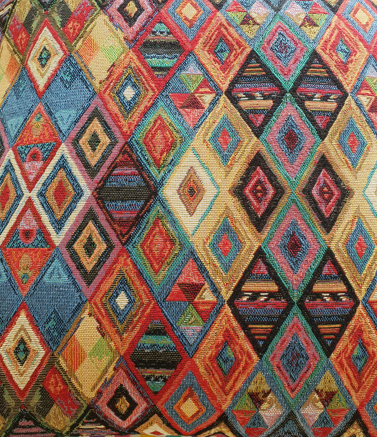 Another close up of the multicolour pattern of the tapestry fabric which has been used on the front of the cushion cover.  This is a New World tapestry fabric which is of soft furnishing quality.