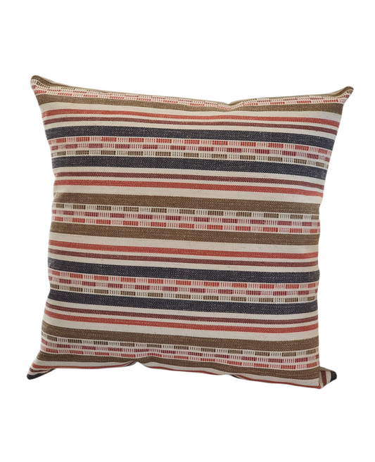 Handmade striped cushion cover with patterned fabric to the front and complemented with plain linen look fabric on the reverse.  The cushion cover is approximately 44cms square.