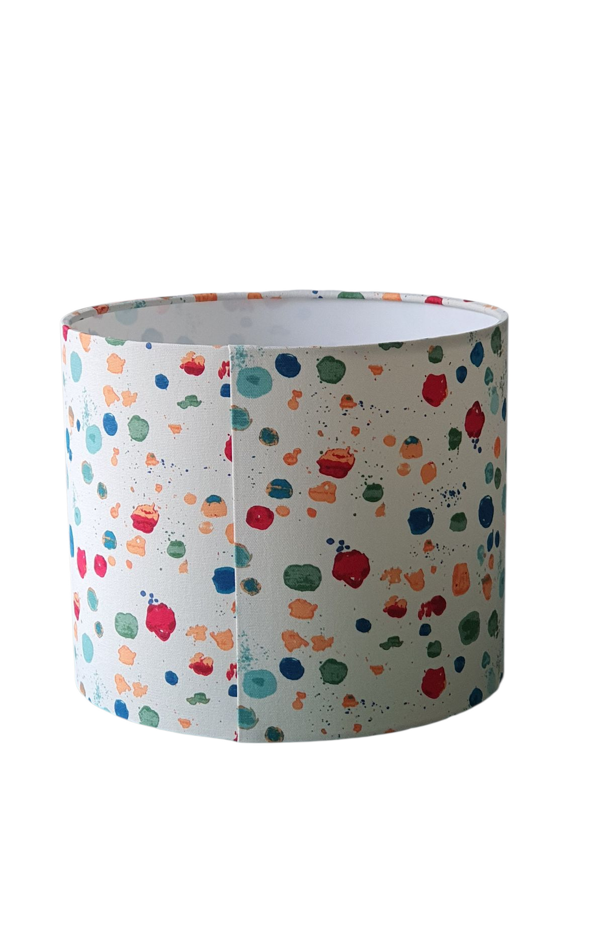 A view of the handmade drum shade at the seam join.  Please note the pattern may not match at the seam due to pattern placement and repeat.