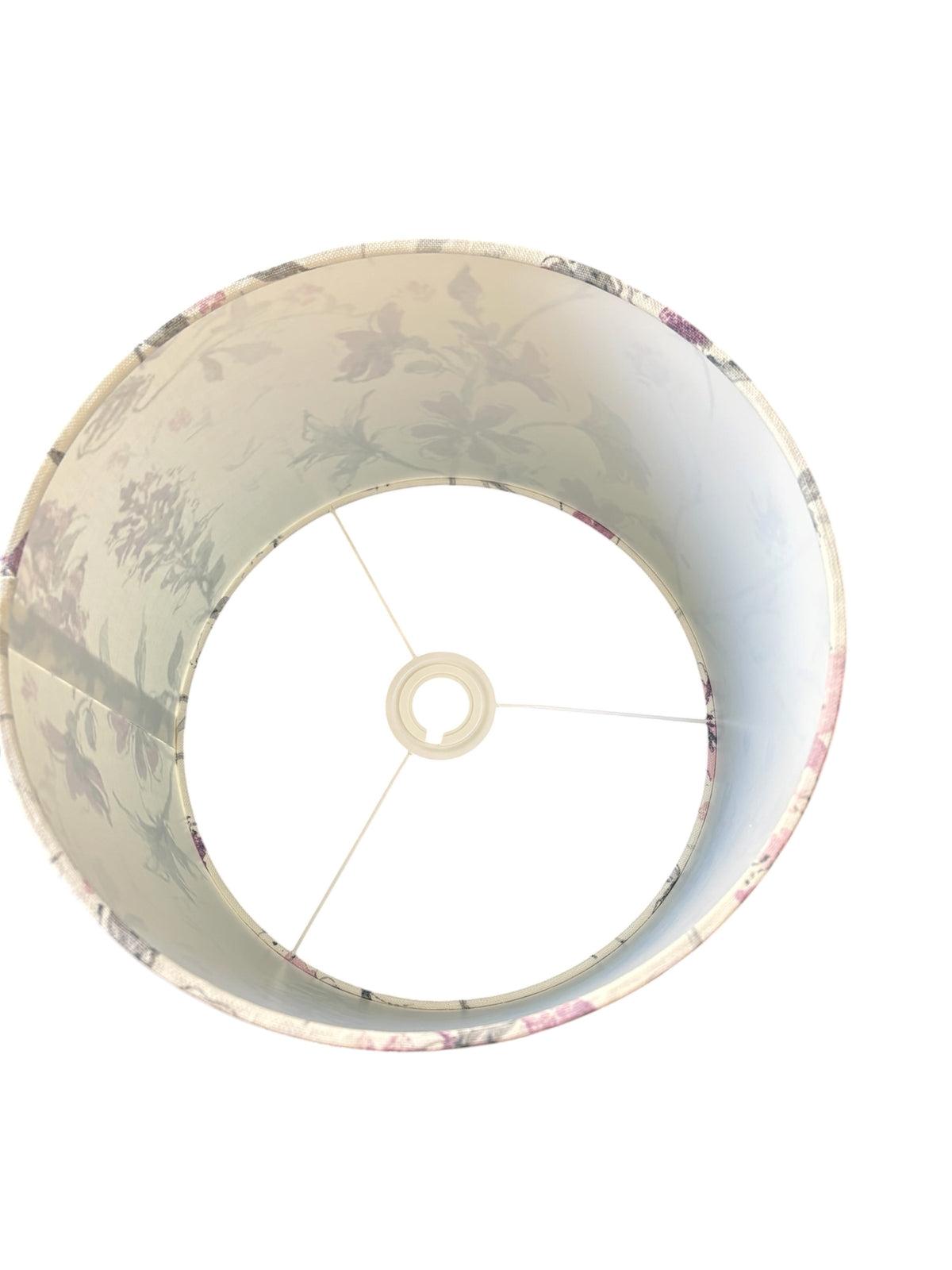 Laura Ashley Wild Meadow drum lampshade view through the shade showing lining and fitting ring.
