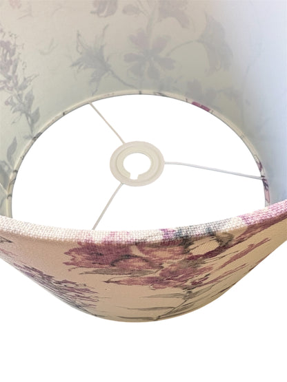 Laura Ashley Wild Meadow drum lampshade inside close-up of the lining, edge and fitting.