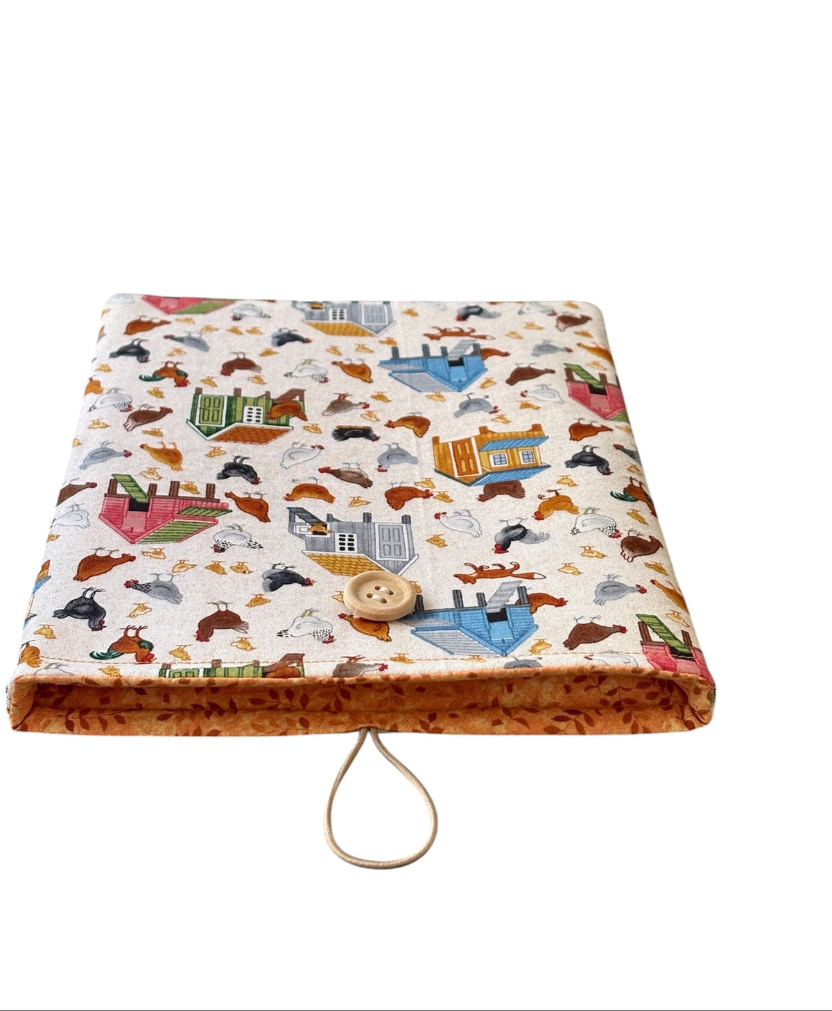 The Book Cover is complemented with orange leaf patterned fabric.  The Book Pouch may also offer protection for a Kindle e-Reader to prevent being marked whilst being carried in a bag, however, please check the measurement of the device prior to placing an order