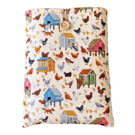 Village Life Padded Book Sleeve, showing the fabric pattern