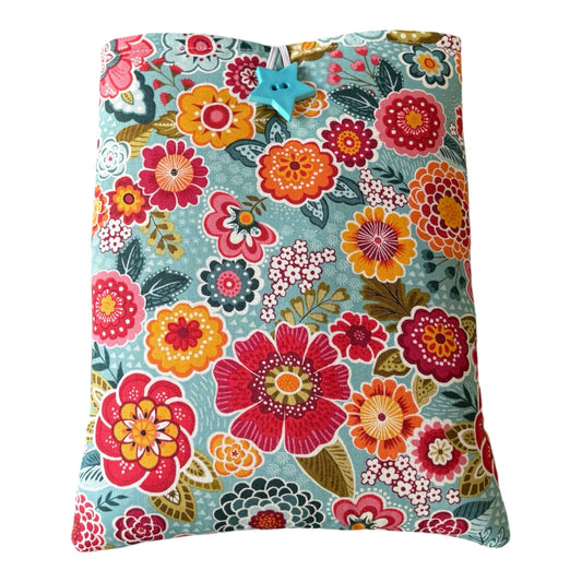 Bright Floral Cotton Padded Book Sleeve, showing the fabric pattern