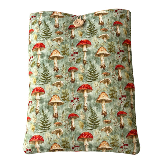 Toadstool Needlecord Padded Book Sleeve, showing the fabric pattern