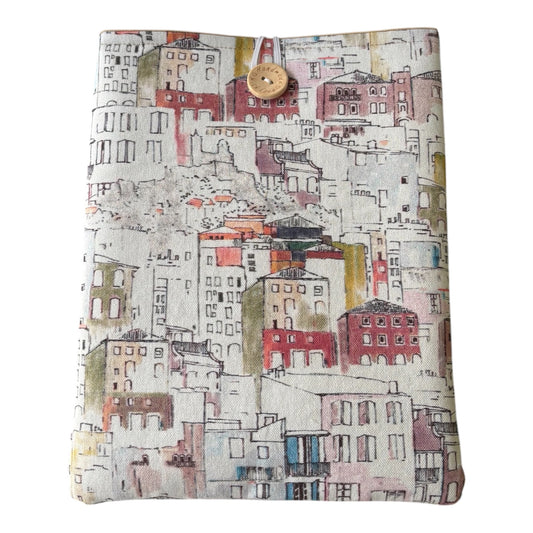 Italian Houses Padded Book Sleeve, showing the fabric pattern