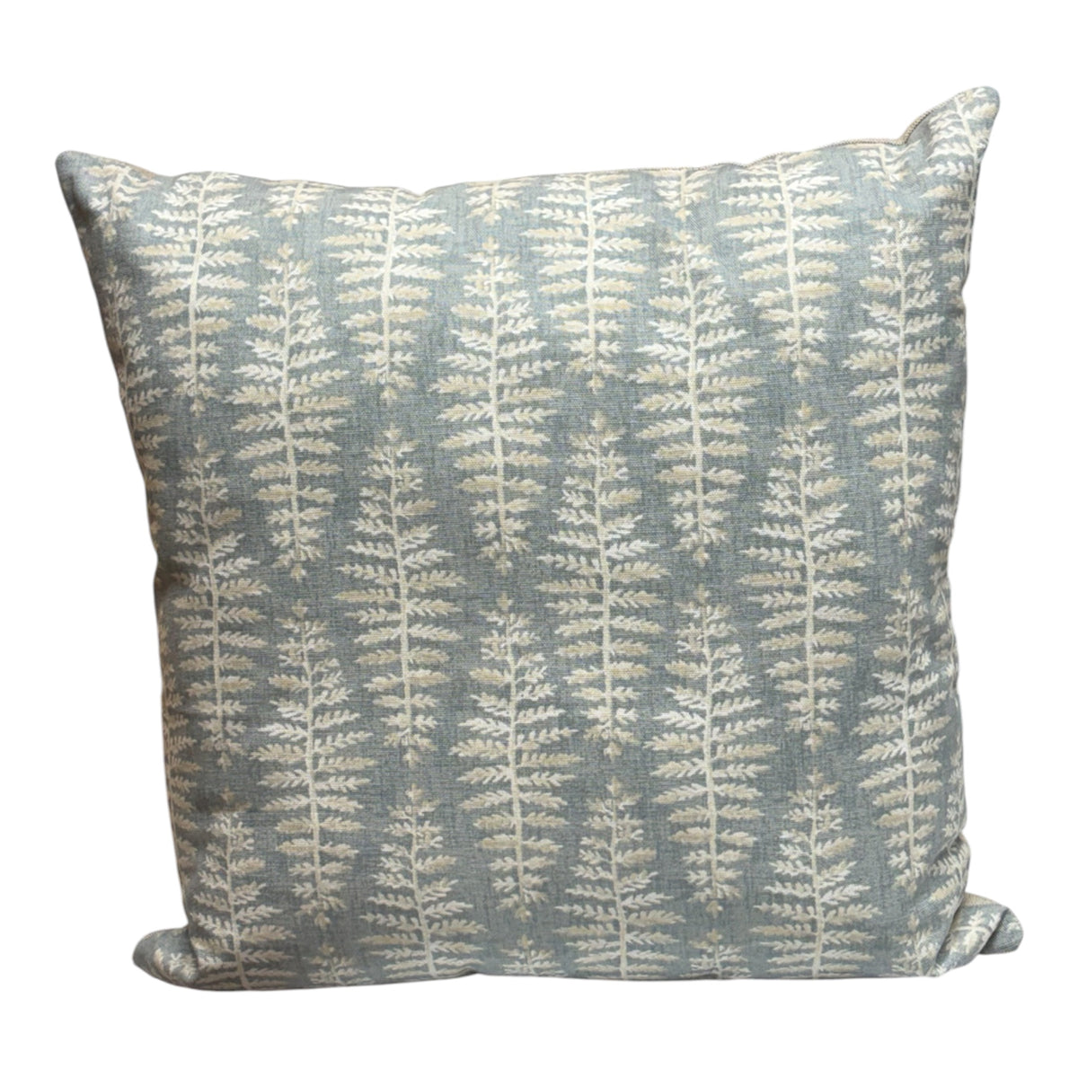 Handmade Zipped Fern Leaf Pattern Cushion Cover, Handmade Blue Cushion Cover