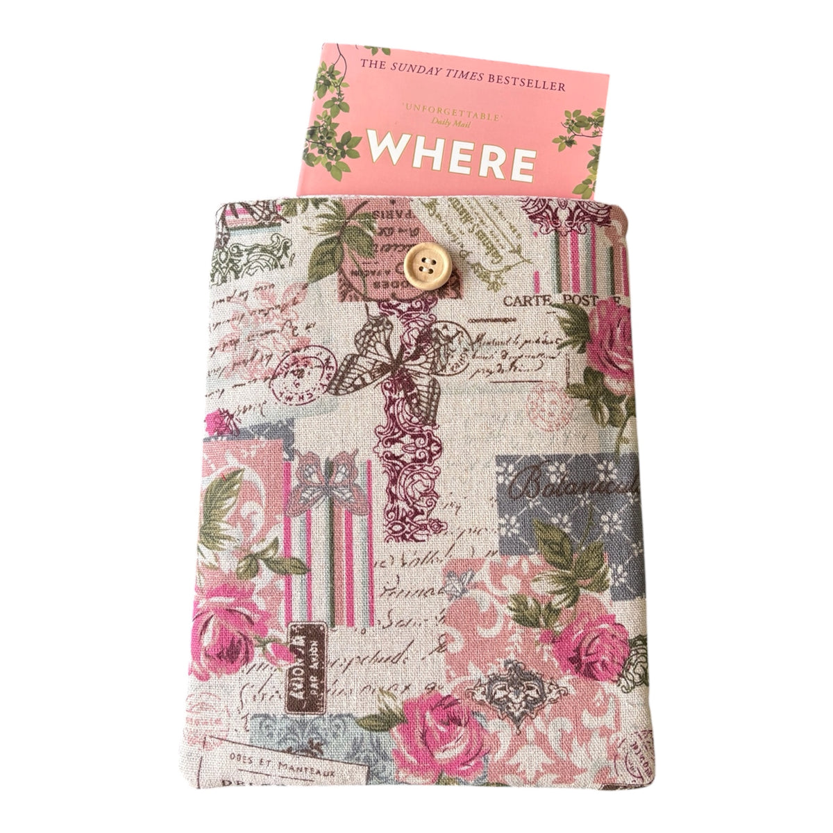 Please note the book in the listing photos is not included and is for illustrative purposes only.  The handmade Book Pouch is approximately 24cms x 18cms (9inches x 7inches) and may also offer protection for a Kindle e-Reader but check the measurement of the device prior to placing an order.