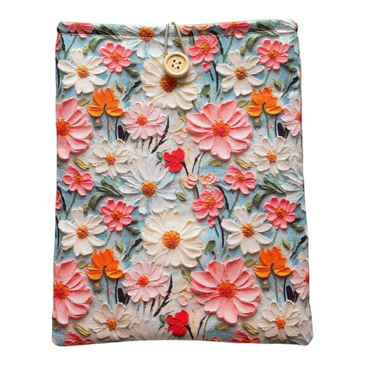 3D Floral Padded Book Sleeve, showing the fabric pattern