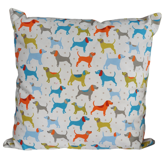 Handmade Zipped Cushion Cover - Multicolour Dogs Fabric - 18in x 18in