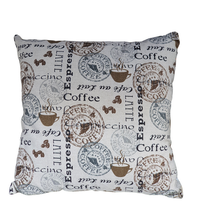 Handmade Zipped Cushion Cover - 18in x 18in Coffee Pattern Fabric