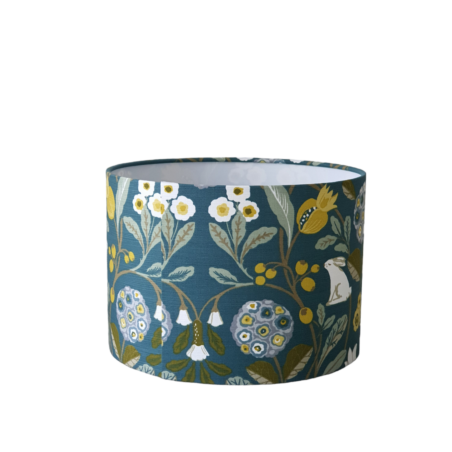 Handmade 30cm Drum Shade - Hare and Flowers Fabric - Teal