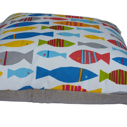 Handmade Zipped Cushion Cover - Multicolour Fish Fabric (18in x 18in)