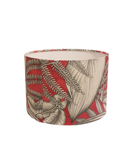 Handmade 30cm Drum Lampshade - Pink Grey Tropical Leaf Fabric