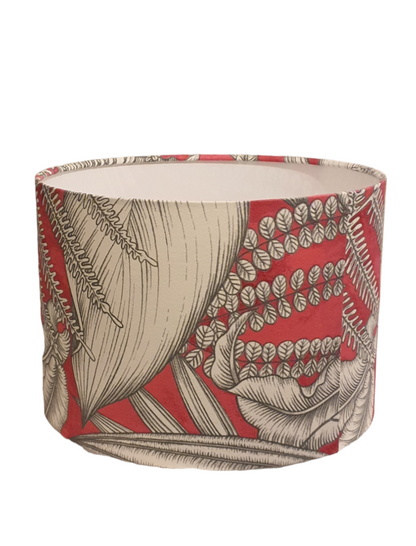 Handmade 30cm Drum Lampshade - Pink Grey Tropical Leaf Fabric
