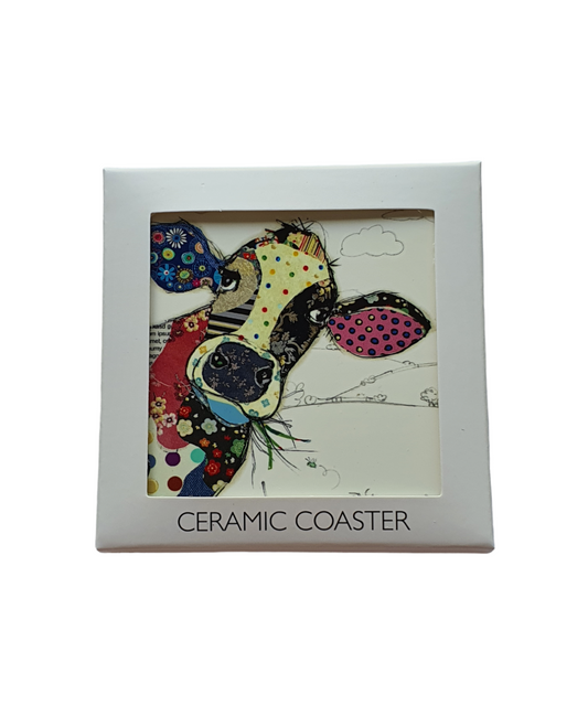 Connie Cow Bug Art Ceramic Coaster - Patchwork