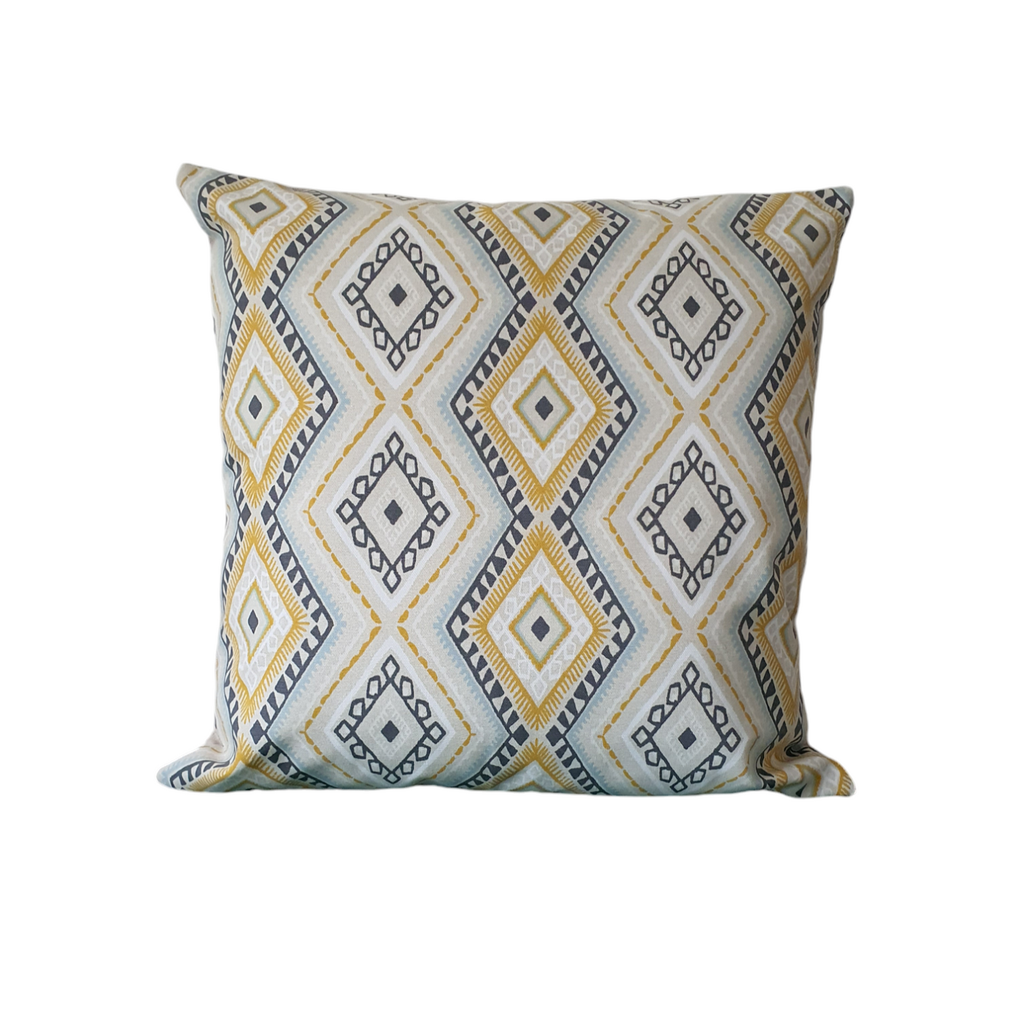 Handmade zipped cushion cover made with Fryetts Karlstad Ochre fabric.   The cushion cover is approximately 18 inches by 18 inches (45cms x 45cms)