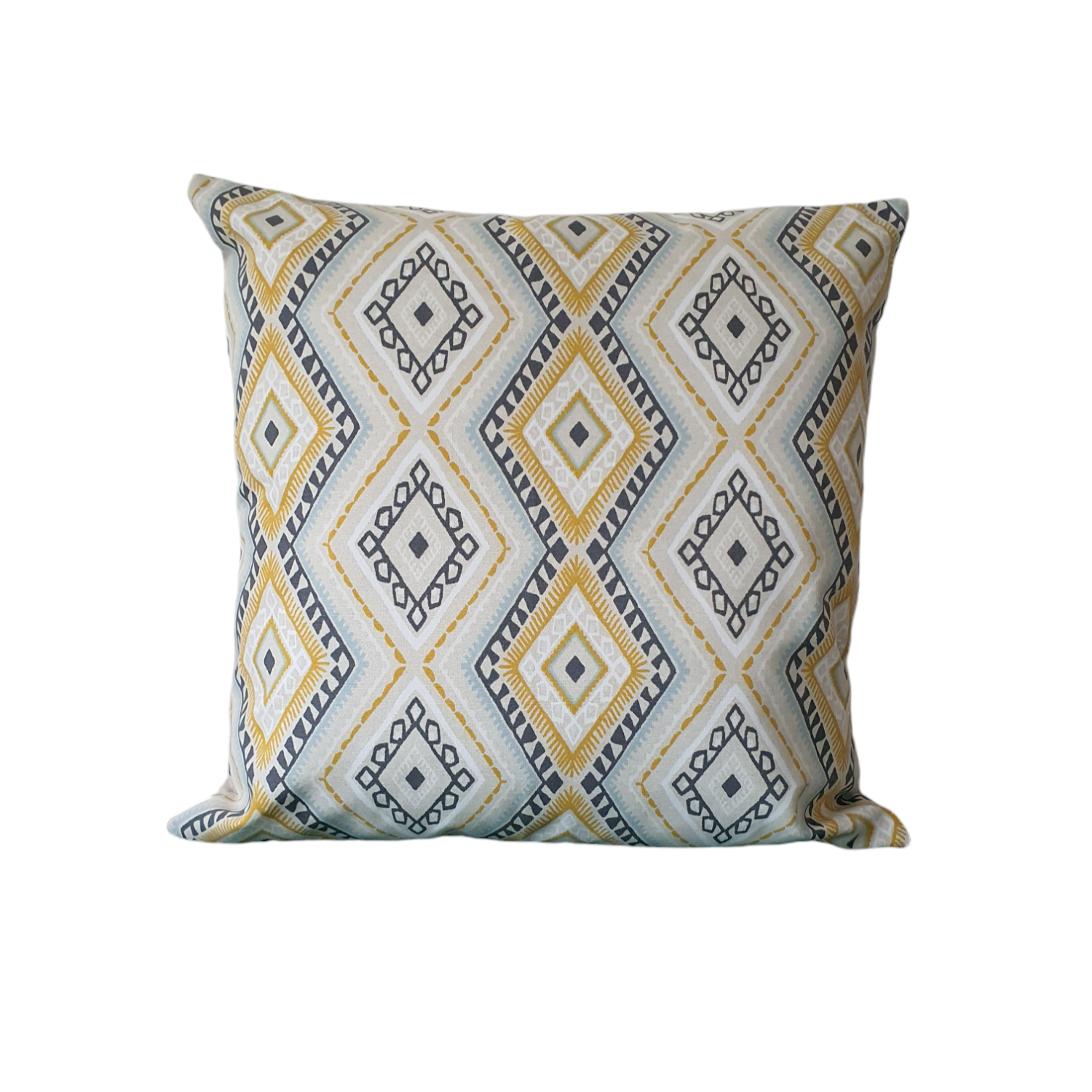 Handmade zipped cushion cover made with Fryetts Karlstad Ochre fabric.   The cushion cover is approximately 18 inches by 18 inches (45cms x 45cms)