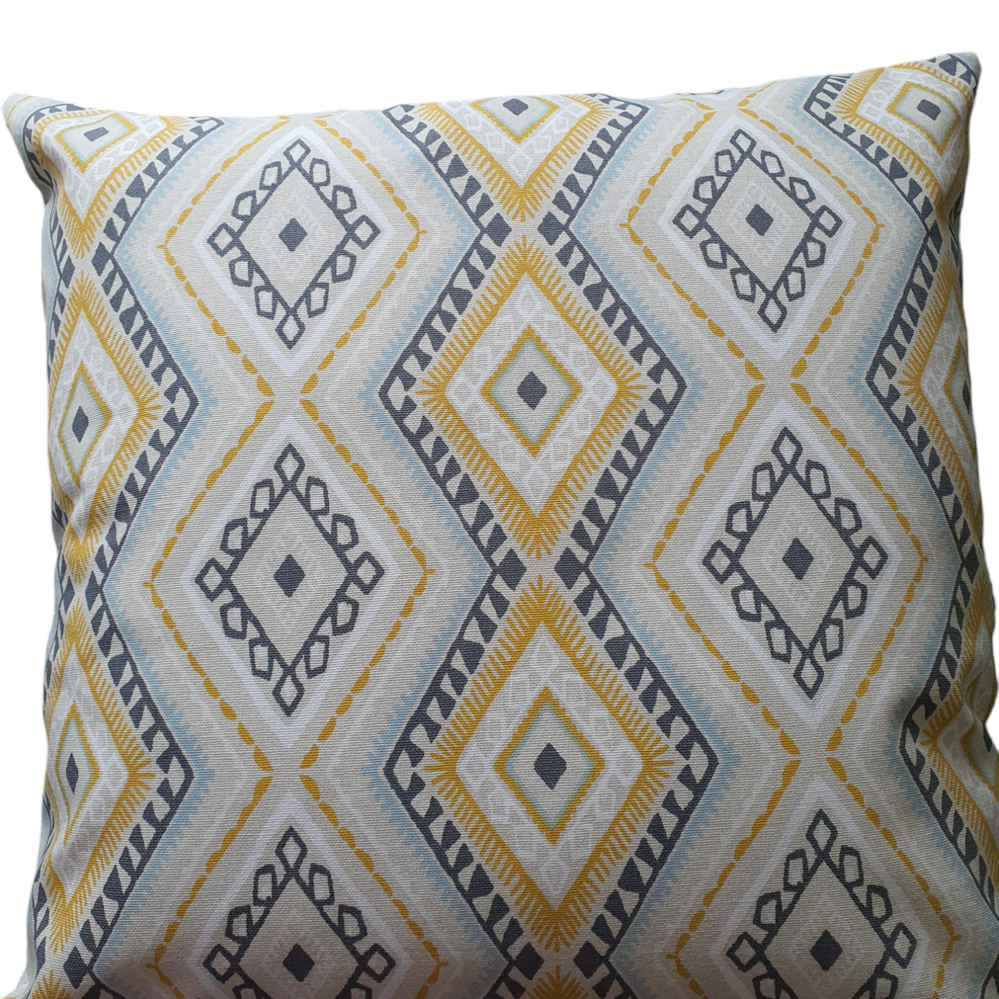 Handmade Ochre Grey Blue Karlstad Fabric Zipped Cushion