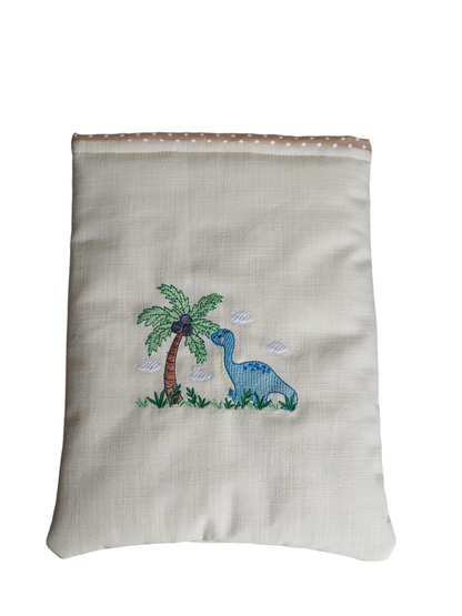 Dinosaur Embroidered Book Pouch, Book Sleeve, Book Lovers Gift, Book Bag, Tablet Kindle e-Reader Pouch