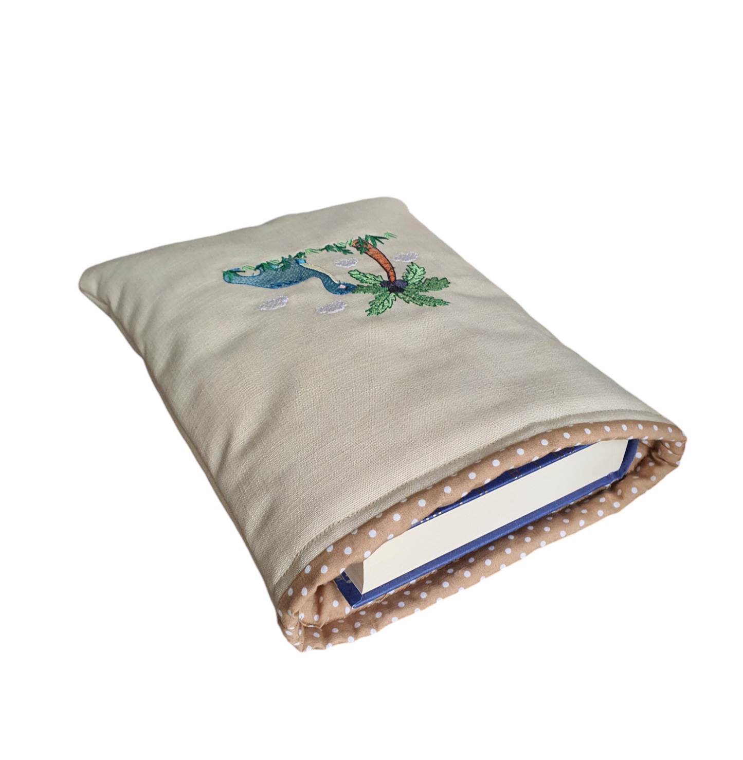 Dinosaur Embroidered Book Pouch, Book Sleeve, Book Lovers Gift, Book Bag, Tablet Kindle e-Reader Pouch