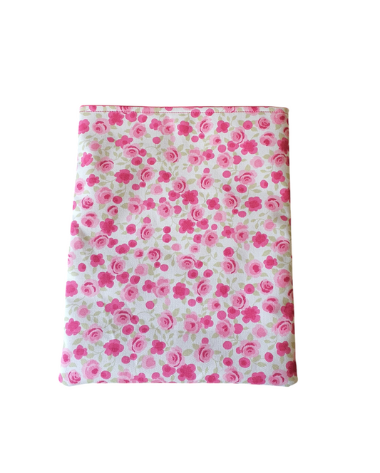 Pink Floral Padded Book Sleeve, showing the fabric pattern