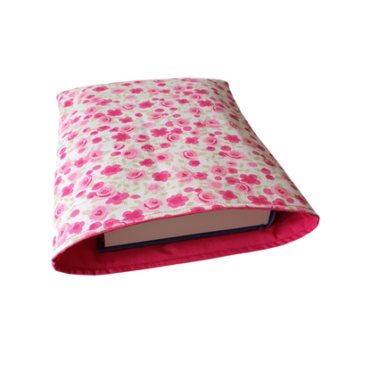 Handmade Pink Floral Book Pouch, Book Lovers Gift, Book Sleeve, Book Bag, Kindle, Tablet, E-Reader