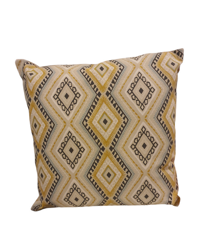 Handmade Ochre Grey Blue Karlstad Fabric Zipped Cushion