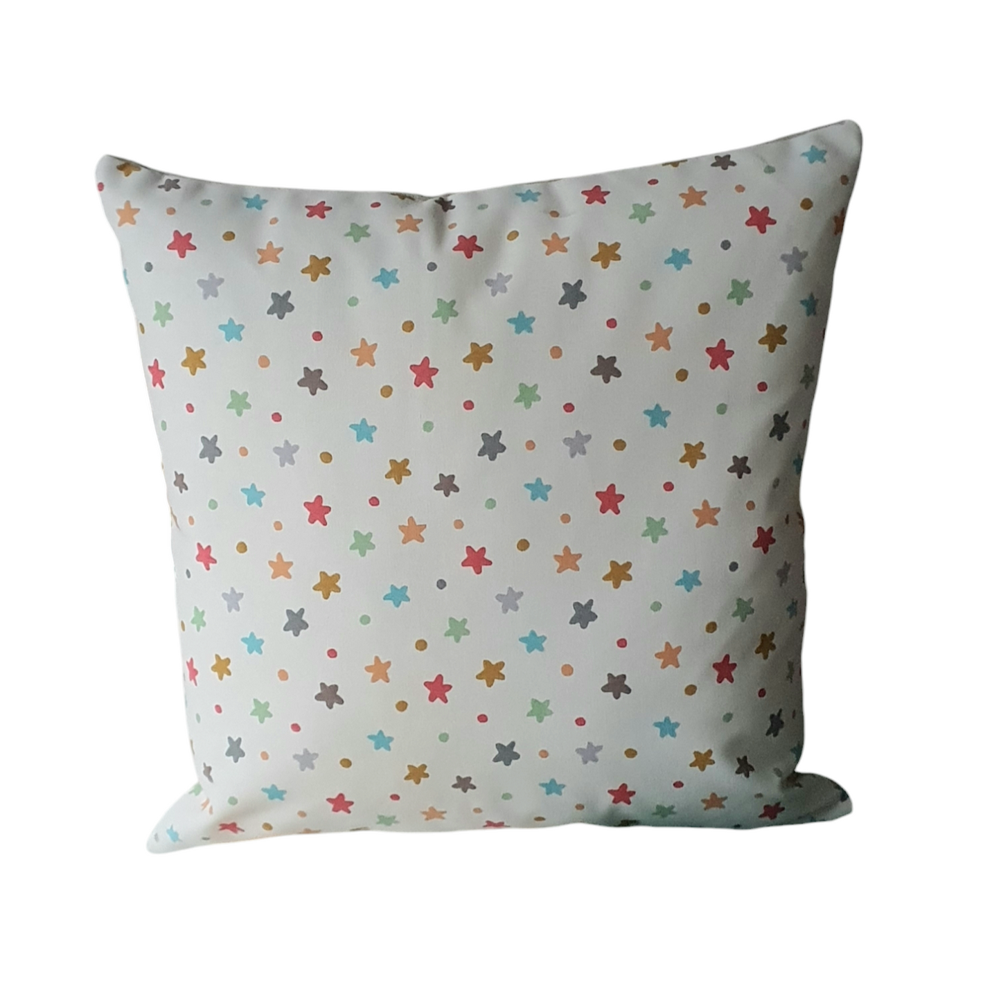 Handmade zipped cushion cover made with pretty pastel stars pattern fabric. 