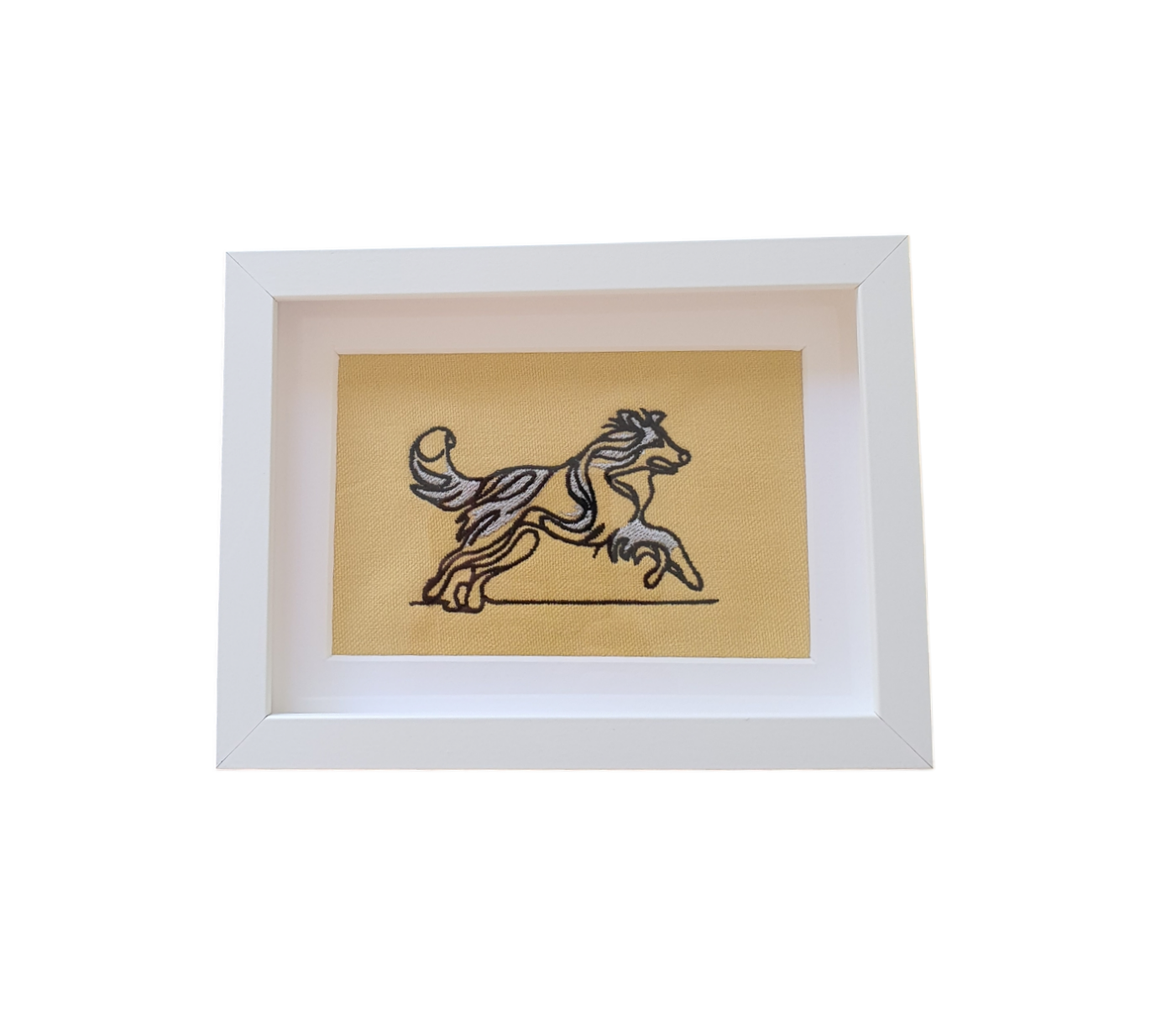 Framed Embroidered Sketch Style Collie Dog in Black Outline - Dog Lovers Gift