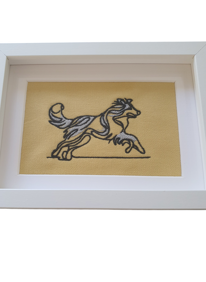 Framed Embroidered Sketch Style Collie Dog in Black Outline - Dog Lovers Gift