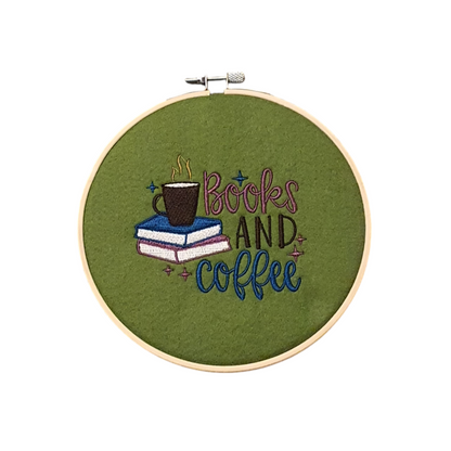 Machine Embroidered Books Pattern Bamboo Hoop, Book Lovers Gift, Book Corner Wall Hanging, Book Accessory, Bookworm Gift