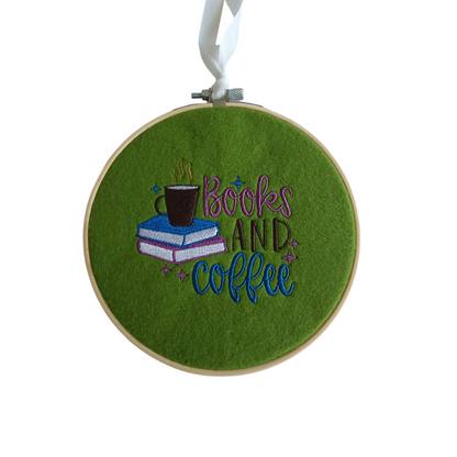 Machine Embroidered Books Pattern Bamboo Hoop, Book Lovers Gift, Book Corner Wall Hanging, Book Accessory, Bookworm Gift