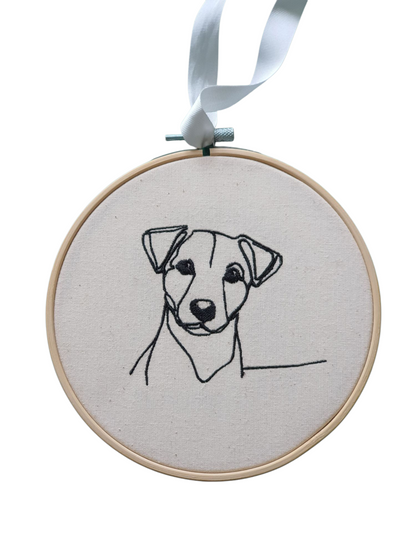 Machine Embroidery Sketch Style Jack Russell Dog Wall Hanging, Dog Lovers Gift, Wall Decor, 15cms Embroidered Bamboo Hoop, Pet Portrait