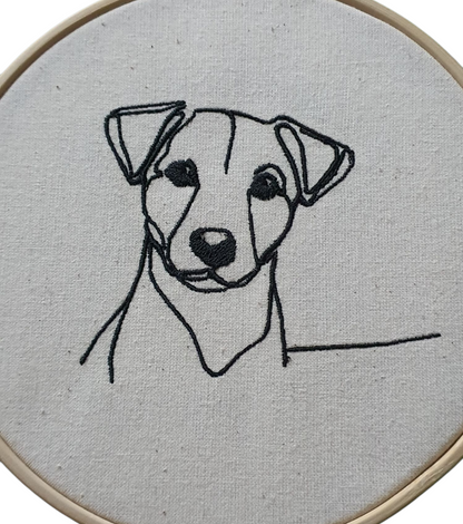 Machine Embroidery Sketch Style Jack Russell Dog Wall Hanging, Dog Lovers Gift, Wall Decor, 15cms Embroidered Bamboo Hoop, Pet Portrait