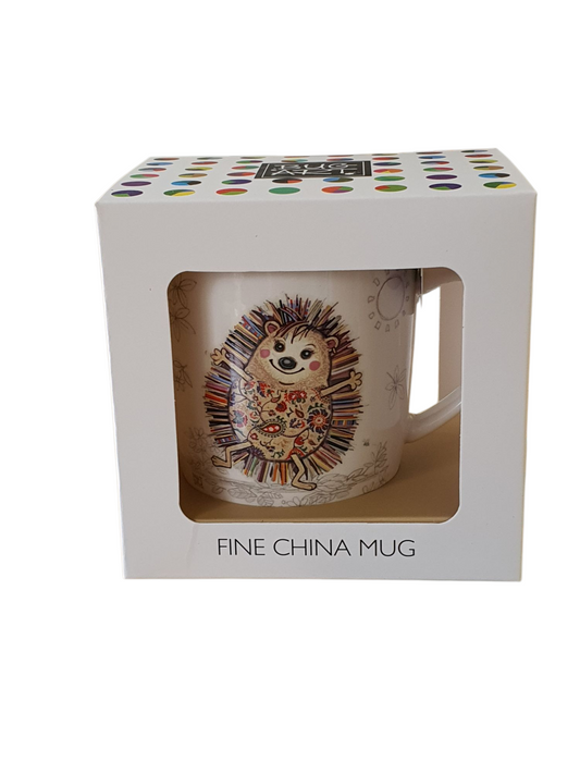 Boxed Hattie Hedgehog Bug Art Ceramic Mug, ideal as a gift as as the mug is supplied in a colourful box associated with Bug Art. 